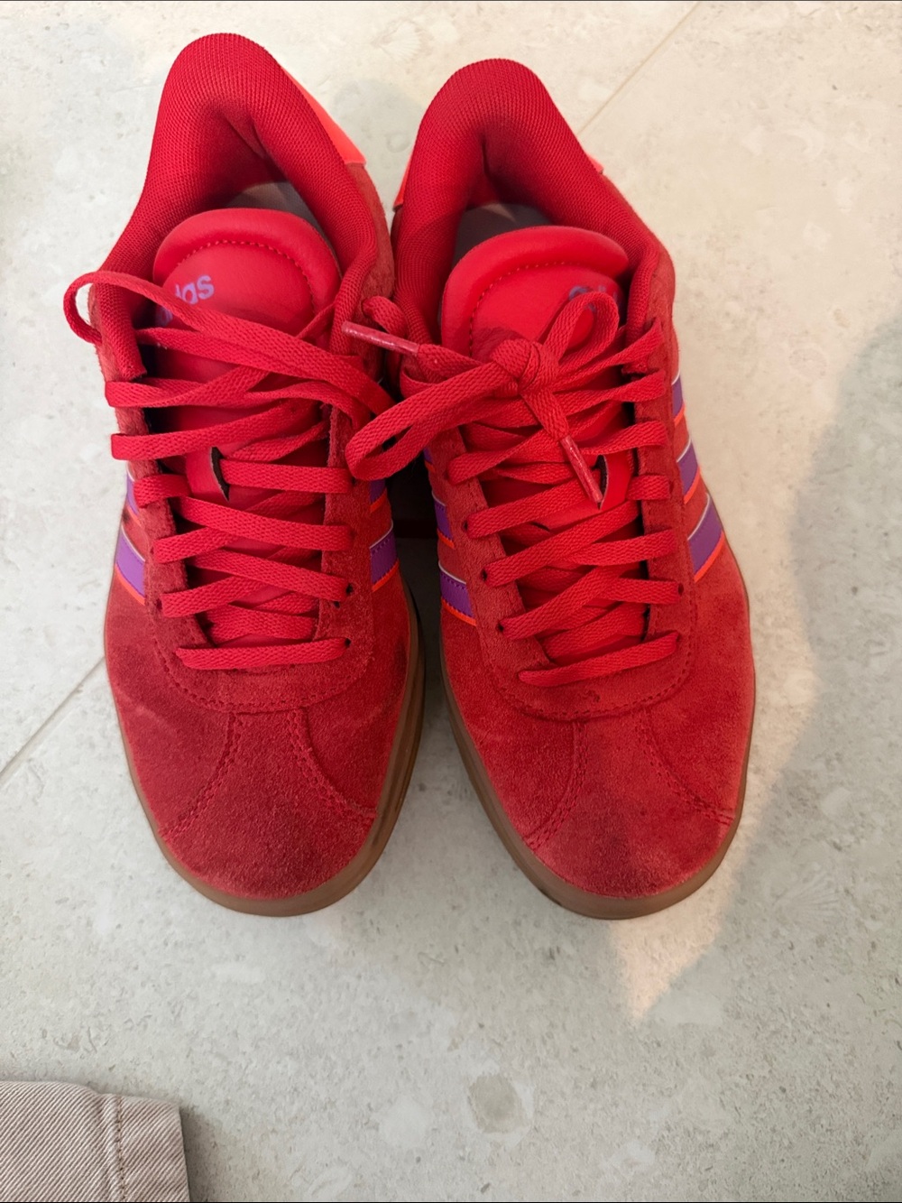 adidas Red Suede Sneakers with Purple Stripe Accentst - Picture 4 of 6